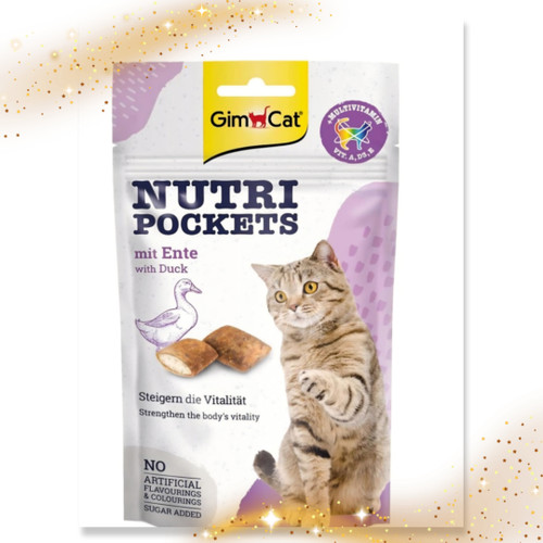 تشویقی گربه جیم کت Nutri Pockets اردک 60 گرم (تقویت سیستم ایمنی)