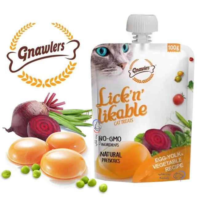 پودینگ گربه گناولرز با طعم زرده تخممرغ و سبزیجات Gnawlers Lickable Cat Treat With Egg Yolk & Vegetables وزن 100 گرم