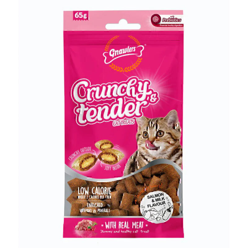 تشویقی گربه گناولز مدل Crunchy & Tender با طعم سالمون و شیر،