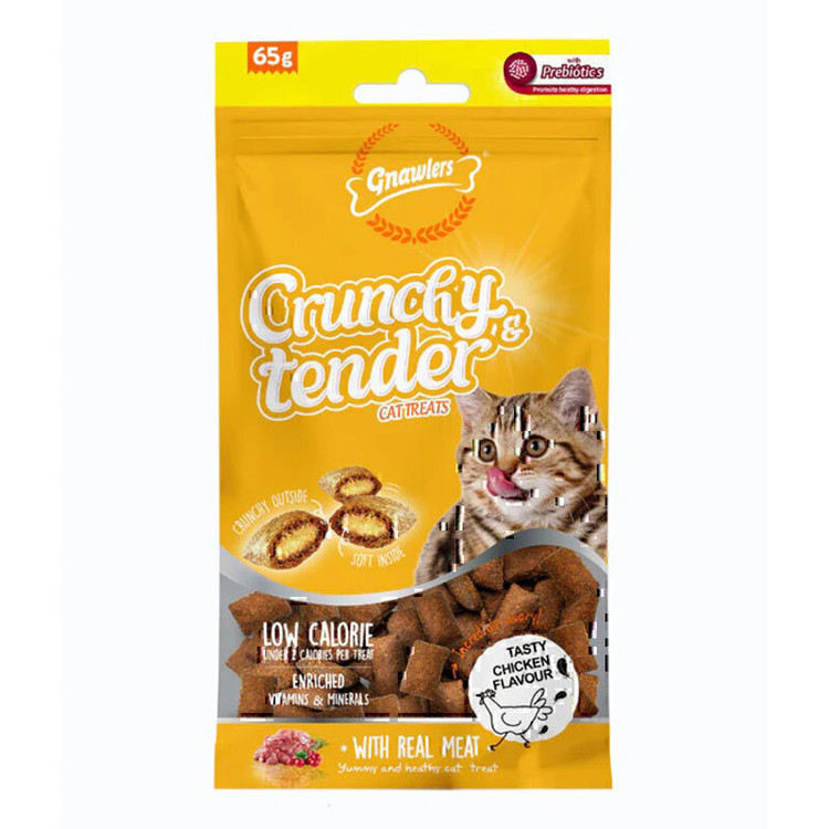 تشویقی گربه گناولرز نوتری مغزدار حاوی پروبیوتیک با طعم مرغ Gnawlers Crunchy Cat Treat With Chicken وزن 65 گرم