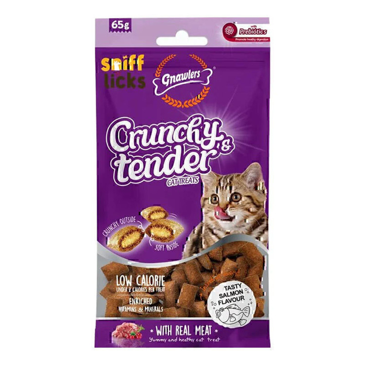 تشویقی گربه گناولرز نوتری مغزدار با طعم سالمون Gnawlers Crunchy Cat Treat With Salmon وزن 65 گرم